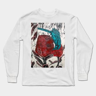 Blue Bird Woodcut Long Sleeve T-Shirt